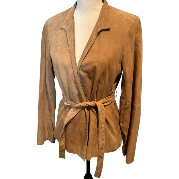 Vintage Identity Lord & Taylor Tan Suede Belted Jacket 4 90s Y2K Minimal Neutral - Picture 1 of 11